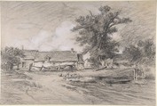 Farmyard with Ducks, Jules Dupré (French, Nantes 1811–1889 L'Isle-Adam), Charcoal and white chalk