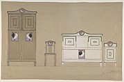 Furniture Designs: Wardrobe, Chair, Bureau and Washstand, Georges de Feure (French, Paris 1868–1943 Paris), Watercolor