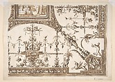 Ceiling Design with Grotesques, Antonio Liverani (Italian, 1795–1878), Pen and brown ink, brush and brown wash, over graphite underdrawing