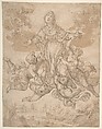 Virgin in Glory with Angels, Aurelio Lomi (Italian, Pisa 1556–1622 Genoa (?)), Pen and brown ink, brush and brown wash, over black chalk