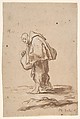 Standing Pilgrim Friar, Alessandro Magnasco (Italian, Genoa 1667–1749 Genoa), Brush and brown wash, highlighted with white gouache, on light tan paper
