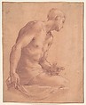 Seated Boy, Girolamo Macchietti (Italian, Florence (?) ca. 1535–1592 Florence), Red chalk, highlighted with white chalk, on off-white paper washed with pale ochre; framing outlines in pen and brown ink