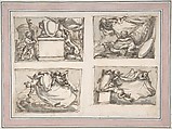 Four Sketches of Putti Hanging Coat of Arms, Carlo Marchionni  Italian, Pen and brown ink, brush and gray wash over leadpoint