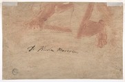Scene from Ancient History (recto); Leg and Arm of a Nude Male Figure (verso), Nicola Marcola (Italian, Verona 1738–1770 Verona), Red chalk, highlighted with white, on beige paper (recto); red chalk, stumped (verso)
