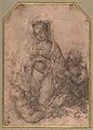 Virgin Adoring the Christ Child with Saint John the Baptist (recto); The Holy Family with Saint John the Baptist (verso), Agnolo del Mazziere (Italian, Florence 1465–1513), Pen and brown ink, brush and brown wash, over traces of black chalk, on off-white paper washed pale ochre-pink