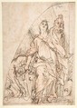 Judith Holding up the Head of Holofernes, Carlo Maratti  Italian, Pen and brown ink, over red chalk