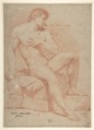 Nude Male Figure, Ascribed to Carlo Maratti (Italian, Camerano 1625–1713 Rome), Red chalk on paper faded gray (originally blue-gray ?)