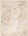 Architectural Capriccio: A Vaulted Passageway (recto); Ruined Loggia (verso), Francesco Guardi (Italian, Venice 1712–1793 Venice), Pen and brown ink, brush and brown wash (recto); pen and brown ink (verso); framing lines in pen and brown ink