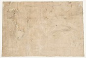 Seated Man Holding a Club or Other Implement (recto); Two Heads of Grotesque Men in Profile (verso), Circle of Andrea Mantegna (Italian, Isola di Carturo 1430/31–1506 Mantua), Pen and brown ink, brush and brown wash (recto); pen and brown ink (verso)