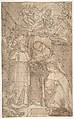 Saint Hyacinth Receiving the Dominican Habit, Aurelio Lomi (Italian, Pisa 1556–1622 Genoa (?)), Pen and brown ink, brush and brown wash. Squared in black chalk