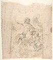 A Bearded Prophet in Glory Attended by a Bishop, Two Other Male Saints, and Angels (Design for a Section of a Dome), Giovanni Lanfranco (Italian, Parma 1582–1647 Rome), Black chalk, partly reworked by the artist in pen and brown ink
