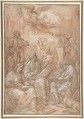 Allegory of the Old and New Dispensations, Carlo Maratti (Italian, Camerano 1625–1713 Rome), Pen and brown ink, over black and red chalk, highlighted with white gouache, on light brown paper