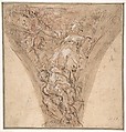 Allegorical Figure of Peace, Carlo Maratti  Italian, Pen and brown ink, highlighted with white gouache, over red chalk, on light brown washed paper (the form of the spandrel is indicated in brown wash)