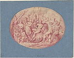 Ornamental design of Bacchanalia, Anonymous, Dutch, 17th century  Dutch, Pen and red ink, brush and red wash, oval.