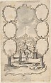 Ornamental family tree with man planting a tree and garden beyond, Anonymous, German, 18th century  German, Pen and gray, black and brown ink, black chalk, brush and gray wash