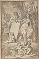 Design for Title-Page, Anonymous, German, 18th century (?) German, Pen and black ink, brush and brown wash, over black chalk; framing lines in pen and brown ink