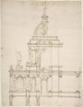 Design for Altar Tabernacle, Anonymous, French, 17th century French, Pen and brown ink, with black chalk underdrawing