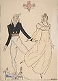 Costume designs for an 'incroyable' and a 'merveilleuse' dancers, Paul Boye-Sørensen Danish, Pen and black ink, watercolor, black ink framing lines with traces of graphite
