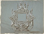Ornamental design for liturgical object, Anonymous, 18th century, Pen and brown ink, brush and brown wash, heightened with white gouache