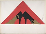 Pair of Black and Gold  Pumps with a Concentric Circle Detail for Delman's Shoes, New York, Erté (Romain de Tirtoff) (French (born Russia), St. Petersburg 1892–1990 Paris), Gouache