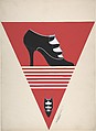 Black Pump with Ruffled Vamp for Delman's Shoes, New York, Erté (Romain de Tirtoff) (French (born Russia), St. Petersburg 1892–1990 Paris), Gouache