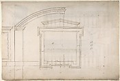 St. Peter's, apse, window, elevation (recto) Unidentified, portal, elevation (verso), Drawn by Anonymous, French, 16th century, Dark brown ink, black chalk, and incised lines