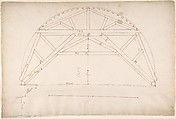 St. Peter's, centering truss, tunnel vault, section (recto) 
blank (verso), Drawn by Anonymous, French, 16th century, Dark brown ink, black chalk, and incised lines