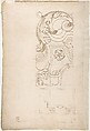 St Peter's, cornice, exterior, profile (recto) Unidentified, moulding, elevation; Unidentified structure, plan  (verso), Drawn by Anonymous, French, 16th century, Dark brown ink, black chalk, and incised lines