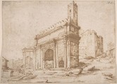 The Arch of Septimius Severus Seen from the East, Jan Brueghel the Elder Netherlandish, Pen and brown ink