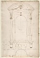 St. Peter's, apse, exterior niche details (recto) St Peter's, apse, exterior niche elevation and profile of scrolled console, elevation of column shaft (verso), Drawn by Anonymous, French, 16th century, Dark brown ink, black chalk, and incised lines
