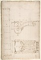 St. Peter's, apse, exterior niche details (recto) St Peter's, apse, exterior niche elevation and profile of scrolled console, elevation of column shaft (verso), Drawn by Anonymous, French, 16th century, Dark brown ink, black chalk, and incised lines