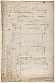 San Lorenzo, Library, pilaster, elevation; soffit, detail, plan (recto) San Lorenzo, Library, entablature, section (verso), Drawn by Anonymous, French, 16th century, Dark brown ink, black chalk, and incised lines