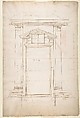 San Lorenzo, Library, Ricetto, entry portal to library, elevation (recto) San Lorenzo, Library, Ricetto, entry portal to library, plan and wall detail (verso), Drawn by Anonymous, French, 16th century, Dark brown ink, black chalk, and incised lines