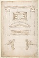 San Lorenzo, Library, Ricetto, entry portal to library, elevation (recto) San Lorenzo, Library, Ricetto, entry portal to library, plan and wall detail (verso), Drawn by Anonymous, French, 16th century, Dark brown ink, black chalk, and incised lines