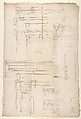 San Lorenzo, Library, Ricetto, portal to Ricetto, elevation; plan (recto) San Lorenzo, Library, Ricetto, portal from cloister, details (verso), Drawn by Anonymous, French, 16th century, Dark brown ink, black chalk, and incised lines