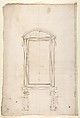 San Lorenzo, Library, Ricetto, portal to Ricetto, elevation; plan (recto) San Lorenzo, Library, Ricetto, portal from cloister, details (verso), Drawn by Anonymous, French, 16th century, Dark brown ink, black chalk, and incised lines