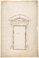 San Lorenzo, Library, Ricetto, entry portal from library, elevation (recto) San Lorenzo, Library, Ricetto, entry portal from library, plan and section (verso), Drawn by Anonymous, French, 16th century, Dark brown ink, black chalk, and incised lines