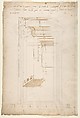 San Lorenzo, north portal, elevation (recto) San Lorenzo, north portal, cornice, profile (verso), Drawn by Anonymous, French, 16th century, Dark brown ink, black chalk, and incised lines