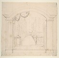 Design for Stage Set, Workshop of Leonardo Marini (Italian, Piedmontese documented ca. 1730–after 1797), Graphite or leadpoint with ruled and compass construction