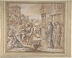 Christ Healing a Possessed Man, Aureliano Milani (Italian, Bologna 1675–1749 Bologna), Pen and brown ink, brush and brown wash, highlighted with white, over traces of black chalk, on light brown paper