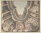 Design for a Trompe L'Oeil Ceiling, Attributed to Flaminio Innocenzo Minozzi (Italian, Bologna 1735–1817 Bologna), Pen and brown ink, brush and brown, gray, rose, green and blue wash, over traces of black chalk or leadpoint