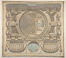 Architectural Design for a Ceiling with a Dome, Flaminio Innocenzo Minozzi Italian, Pen and brown ink, brush and brown wash, gray and blue wash over leadpoint