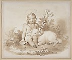 Seated John the Baptist with a Lamb in a Landscape, Tommaso Minardi (Italian, Faenza 1787–1871 Rome), Pen and brown ink, brush and pale brown wash