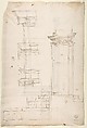 San Lorenzo, Library, Ricetto, portal from cloister, elevation; plan (recto) San Lorenzo, Library, Ricetto, portal from cloister, section; details (verso), Drawn by Anonymous, French, 16th century, Dark brown ink, black chalk, and incised lines