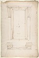 San Lorenzo, New Sacristy, portal, plan; elevation (recto) San Lorenzo, New Sacristy, portal, details (verso), Drawn by Anonymous, French, 16th century, Dark brown ink, black chalk, and incised lines