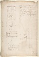 San Lorenzo, New Sacristy, portal, plan; elevation (recto) San Lorenzo, New Sacristy, portal, details (verso), Drawn by Anonymous, French, 16th century, Dark brown ink, black chalk, and incised lines