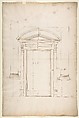 San Lorenzo, Library, entry portal to library, elevation (recto) San Lorenzo, Library, entry portal to library, section; entry portal to library, side elevation (verso), Drawn by Anonymous, French, 16th century, Dark brown ink, black chalk, and incised lines