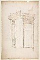 San Lorenzo, Library, entry portal to library, elevation (recto) San Lorenzo, Library, entry portal to library, section; entry portal to library, side elevation (verso), Drawn by Anonymous, French, 16th century, Dark brown ink, black chalk, and incised lines