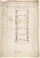 San Lorenzo, Library, Ricetto, entablature, elevation profile (recto) San Lorenzo, Library, Ricetto, column, elevation (verso), Drawn by Anonymous, French, 16th century, Dark brown ink, black chalk, and incised lines
