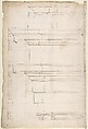 San Lorenzo, Library, Ricetto, entablature, elevation profile (recto) San Lorenzo, Library, Ricetto, column, elevation (verso), Drawn by Anonymous, French, 16th century, Dark brown ink, black chalk, and incised lines